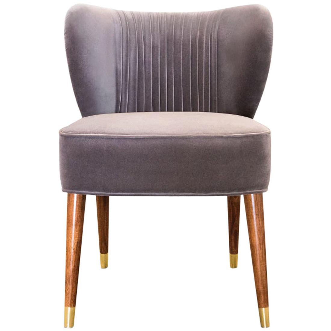 Mid-Century Modern Visconti Dining Chair Cotton Velvet Walnut Wood For Sale