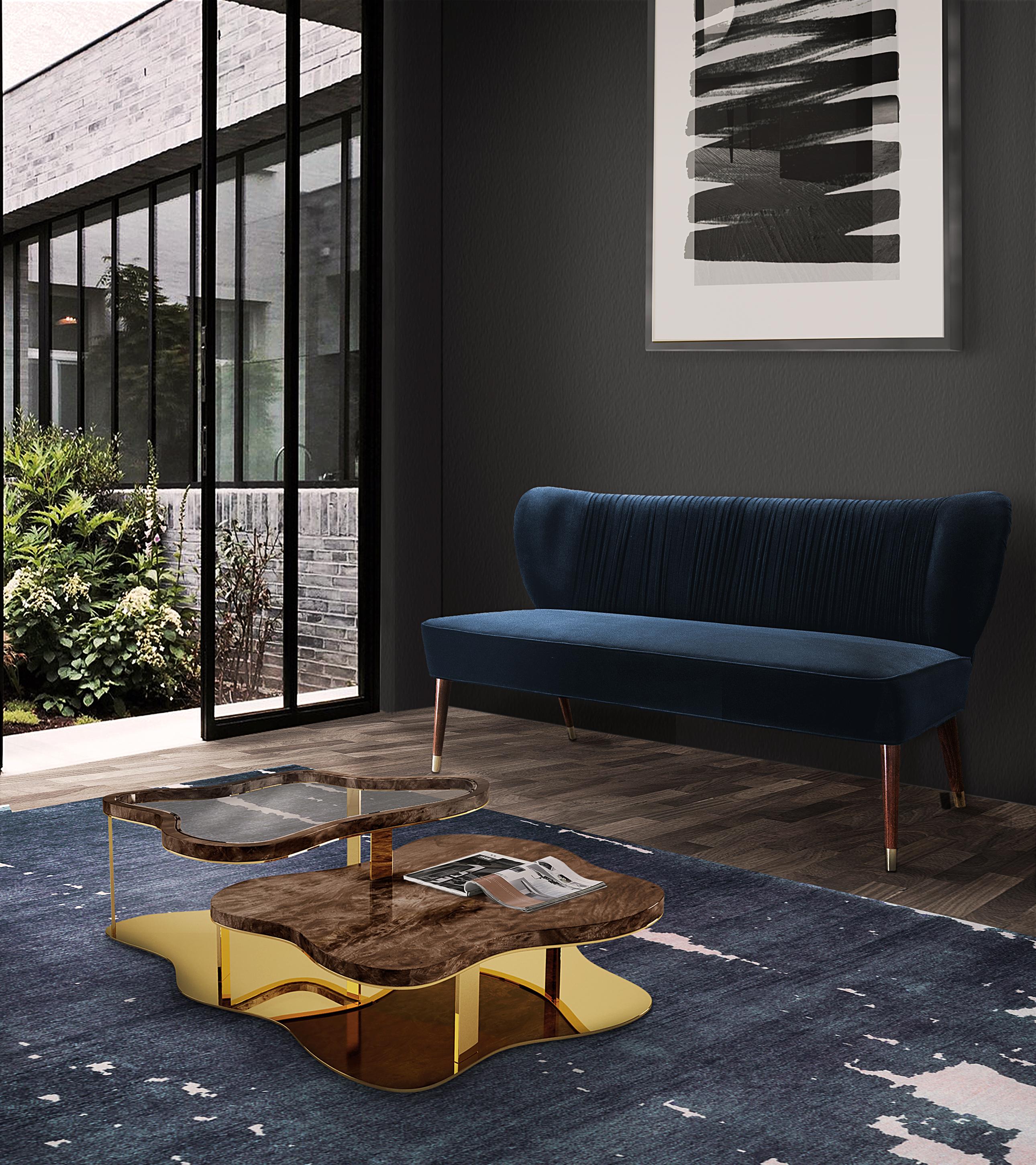 Contemporary Mid-Century Modern Visconti Twin Seat Velvet Wood Made in Portugal by Ottiu For Sale