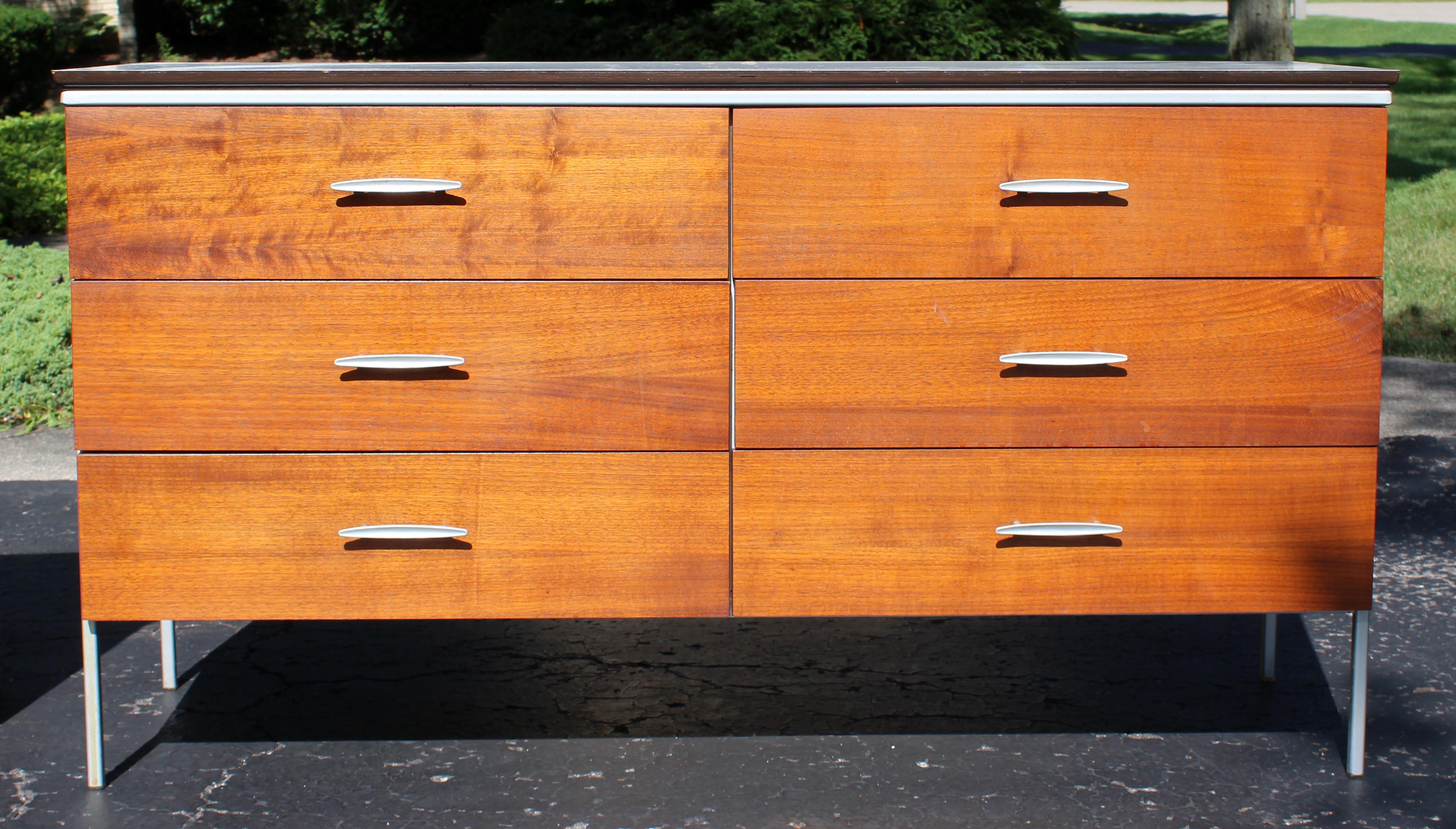 American Mid-Century Modern Vista Walnut & Laminate Top Dressers Knoll McCobb Style, Pair