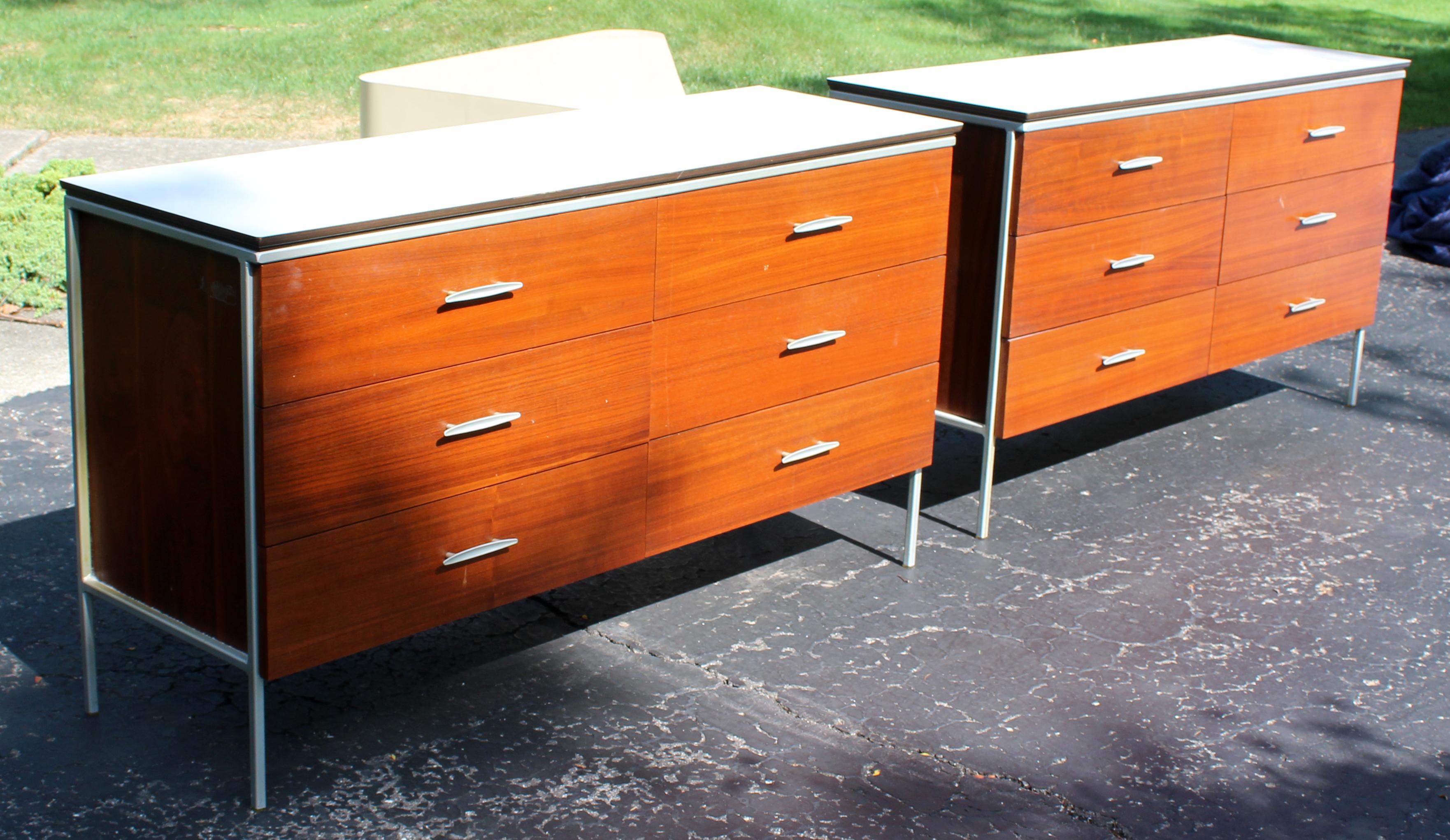 Mid-20th Century Mid-Century Modern Vista Walnut & Laminate Top Dressers Knoll McCobb Style, Pair