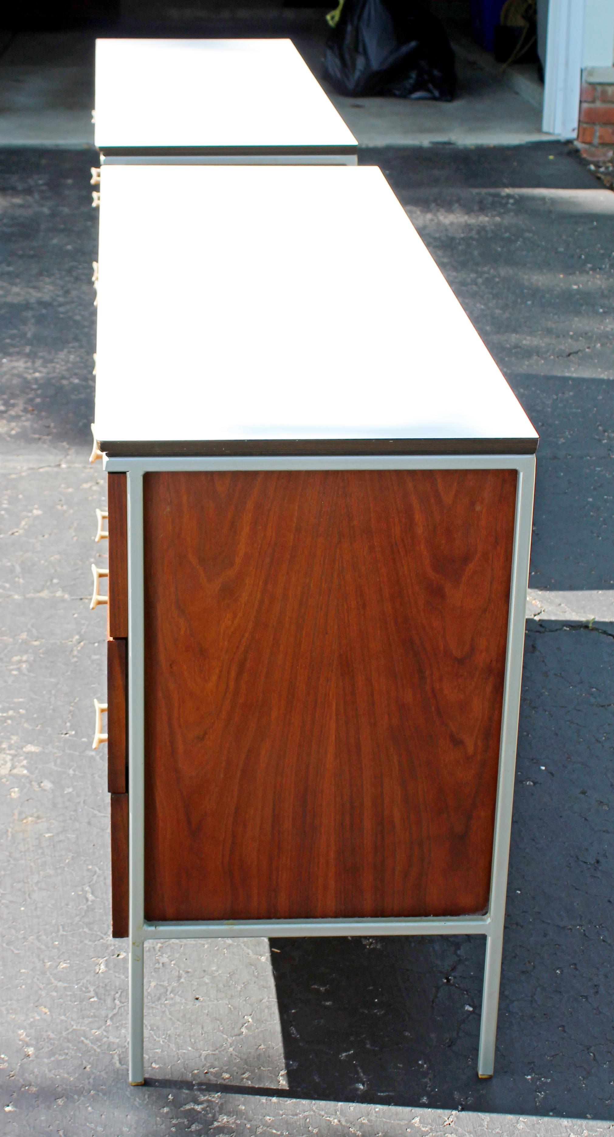 Formica Mid-Century Modern Vista Walnut & Laminate Top Dressers Knoll McCobb Style, Pair