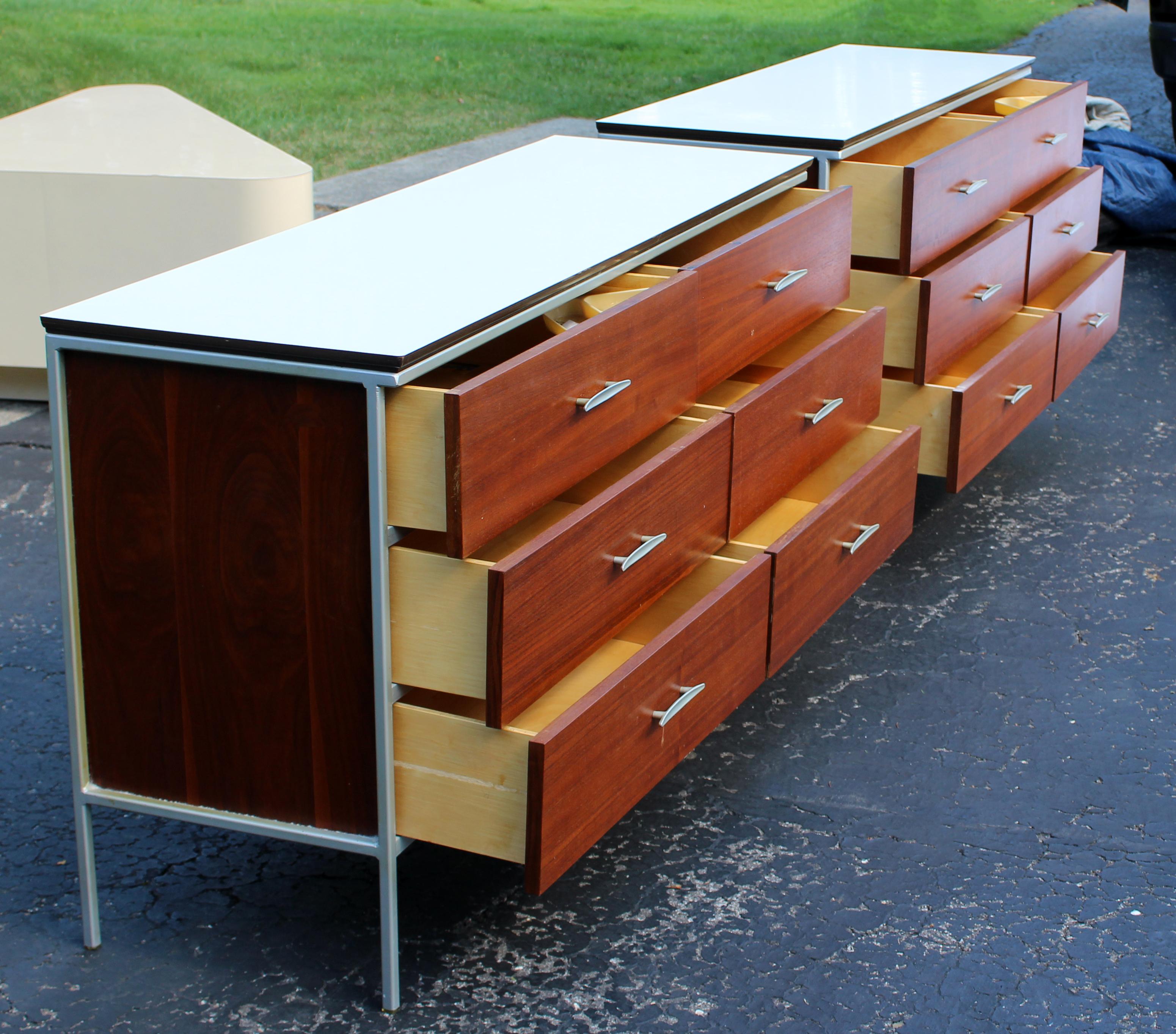 Mid-Century Modern Vista Walnut & Laminate Top Dressers Knoll McCobb Style, Pair 1