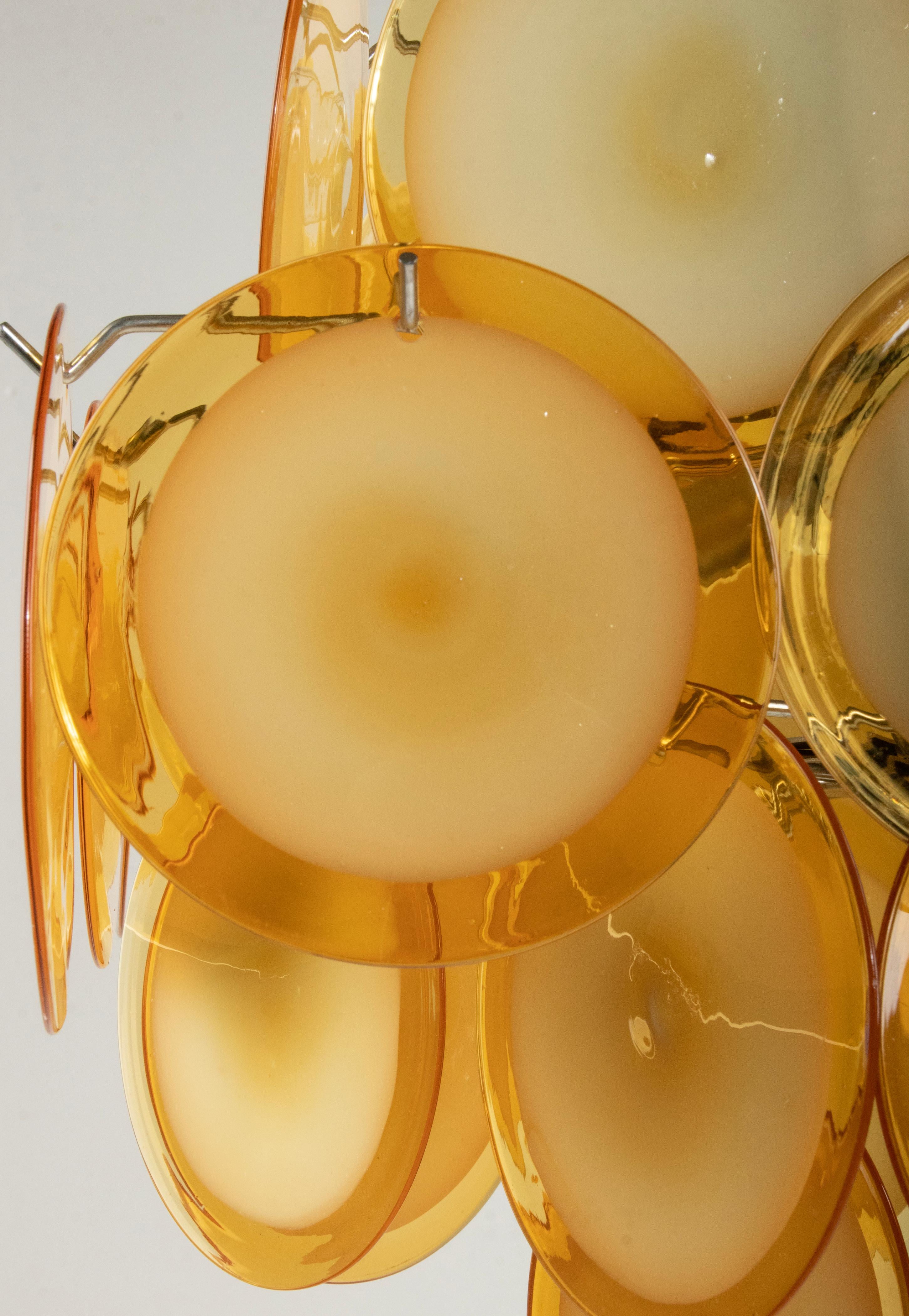 Mid-Century Modern Vistosi Style Yellow Glass Murano Disk Chandelier 7