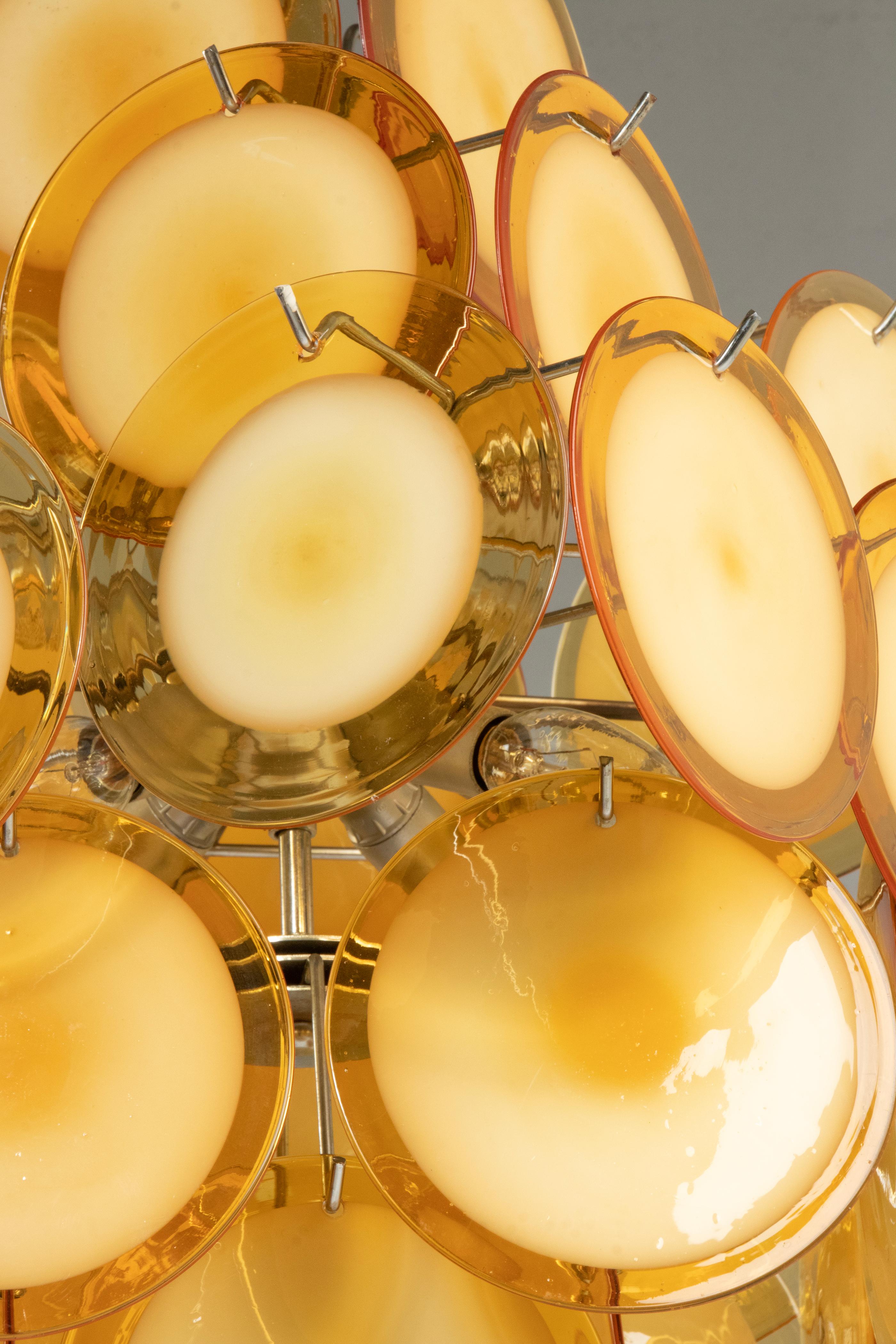 Mid-Century Modern Vistosi Style Yellow Glass Murano Disk Chandelier 12
