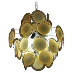 Lampadario a disco in vetro giallo di Murano stile metà secolo moderno Vistosi Italia 1960