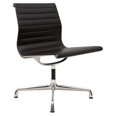 Used Mid-Century Modern Vitra Eames Aluminum Group Brown Leather Armless Side Chair