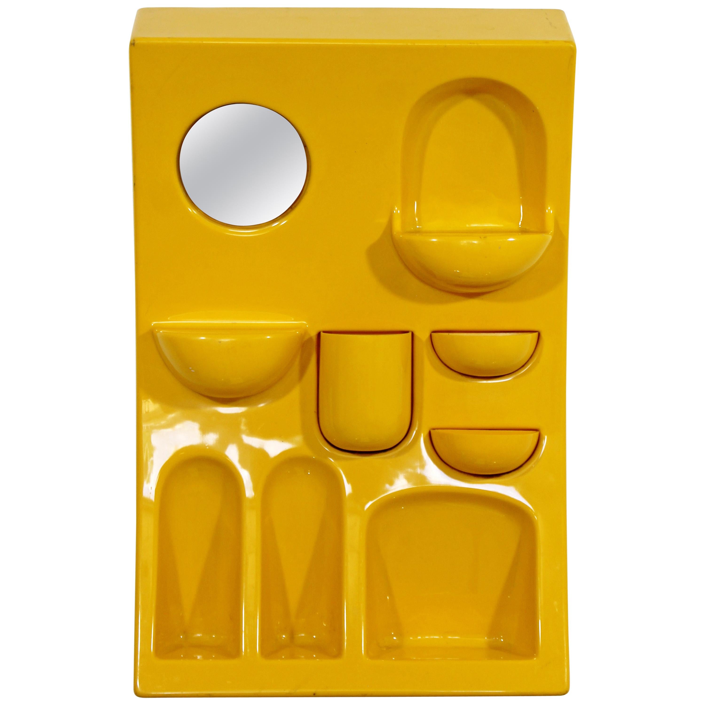 Mid-Century Modern Vitra Italian Yellow Plastic Wall Organizer with Mirror 1960s