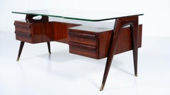 Mid-Century Modern Vittorio Dassi Desk, Wood and Glass, 1950s