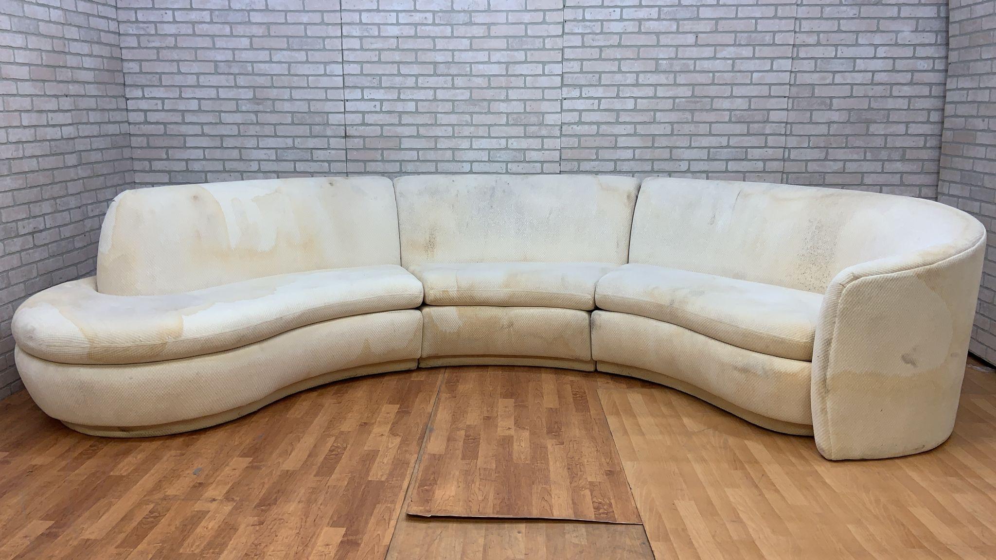 Mid Century Modern Vladimir Kagan Style 3 Piece Curved Sectional Sofa  For Sale 1