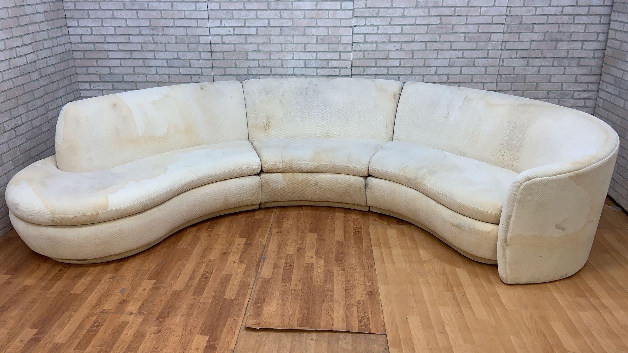 Mid Century Modern Vladimir Kagan Style 3 Piece Curved Sectional Sofa  For Sale 8