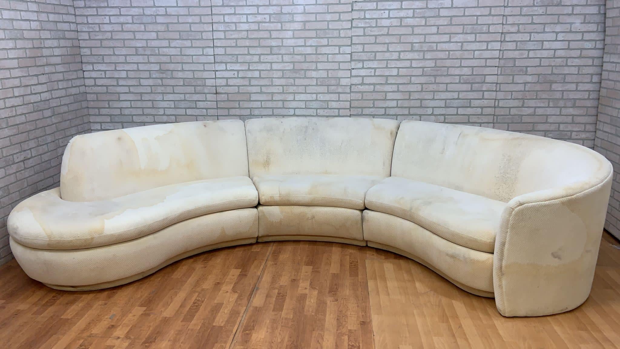 Mid Century Modern Vladimir Kagan Style 3 Piece Curved Sectional Sofa  For Sale 8