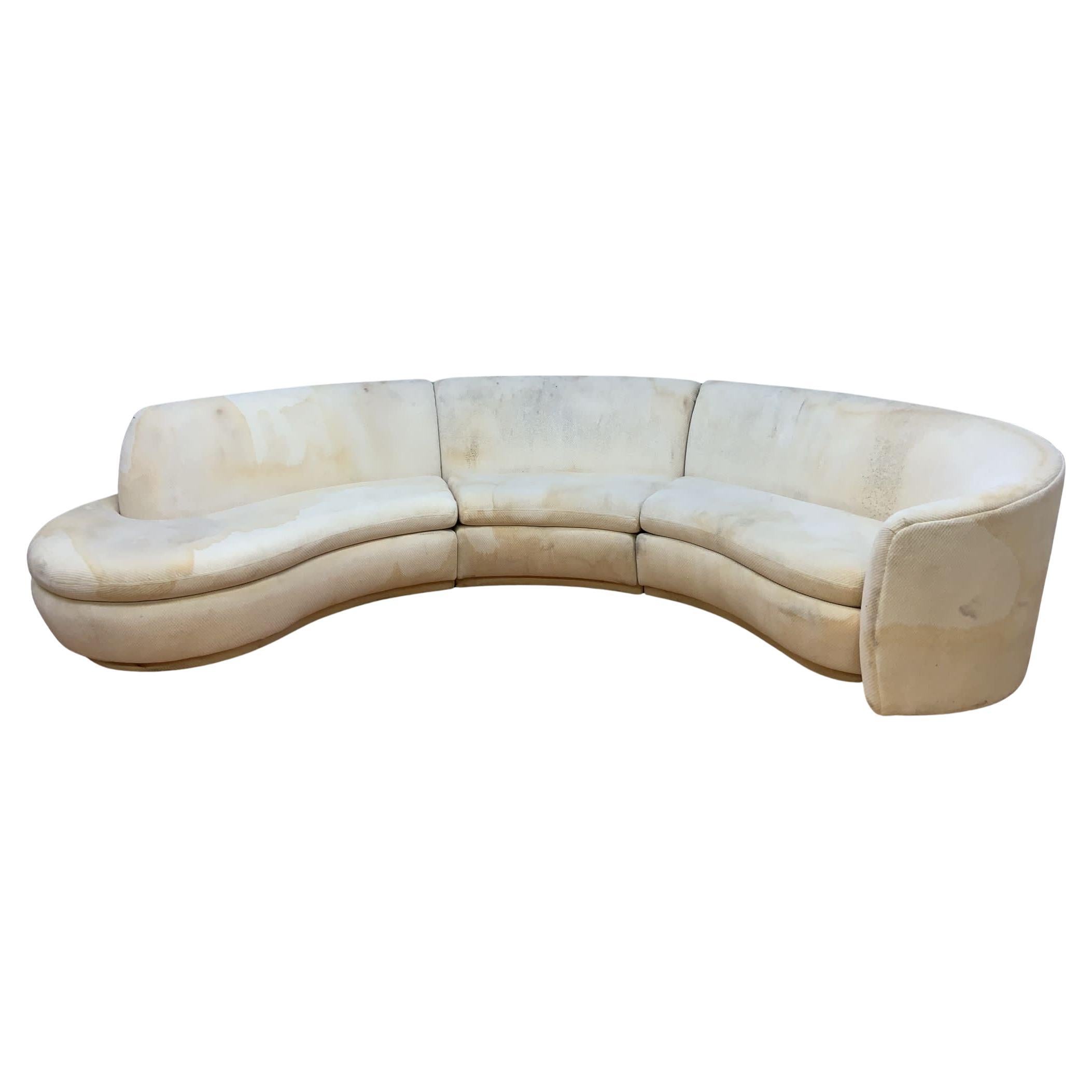 Mid Century Modern Vladimir Kagan Style 3 Piece Curved Sectional Sofa  For Sale