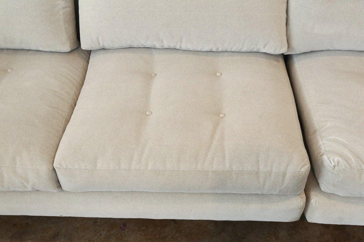 Kagan Ivory or Gray Flannel Button Tufted Three Section Omnibus Sectional Sofa For Sale 5