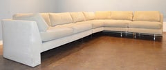 Kagan Ivory or Gray Flannel Button Tufted Three Section Omnibus Sectional Sofa