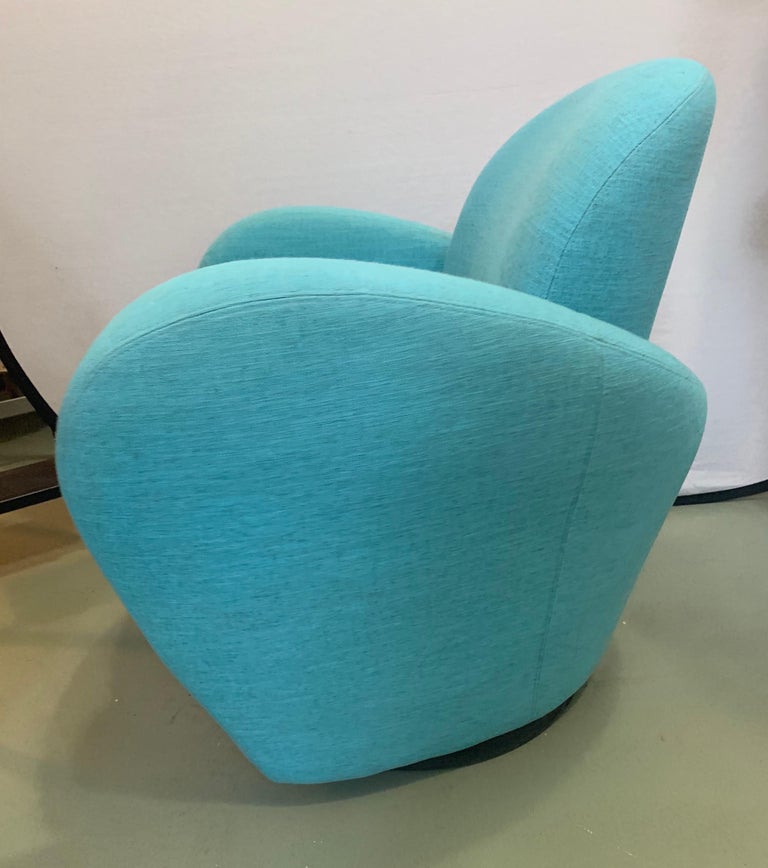 MidCentury Modern Turquoise Upholstered Swivel Chair Weiman For Sale at 1stDibs turquoise