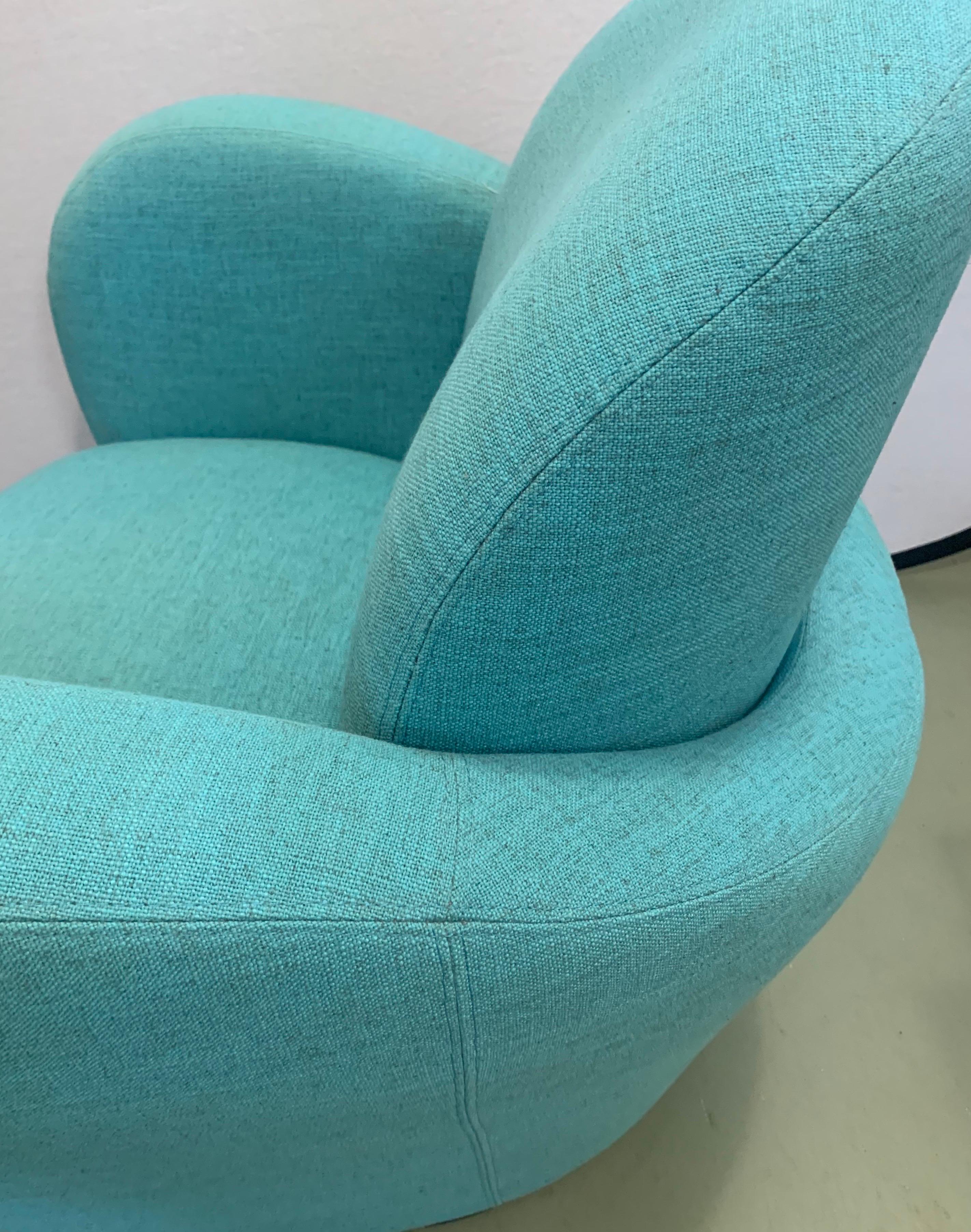 American Mid-Century Modern Turquoise Upholstered Swivel Chair Weiman