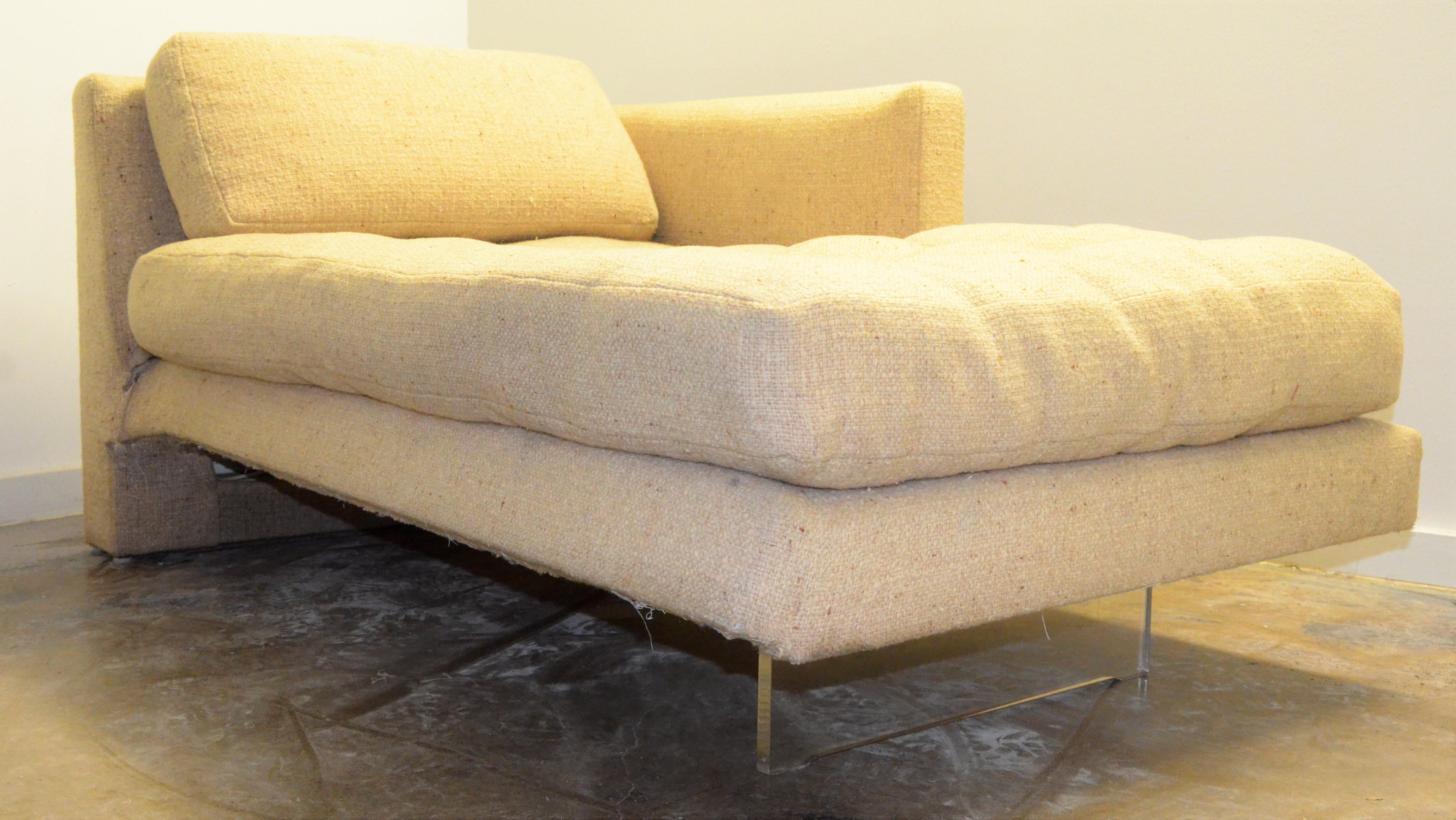 Vladimir Kagan Upholstered with Lit Lucite Base Omnibus Chaise Lounge and Pillow In Fair Condition In Houston, TX