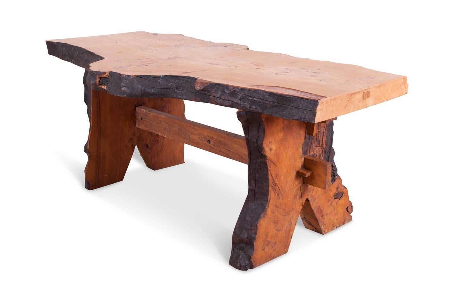 Elm Mid-Century Modern Wabi Sabi Dining Table and Chairs in the Style of Nakashima