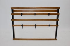 Mid-Century Modern Wall Beech Vintage Wardrobe with Brass Hooks by Carl Auböck