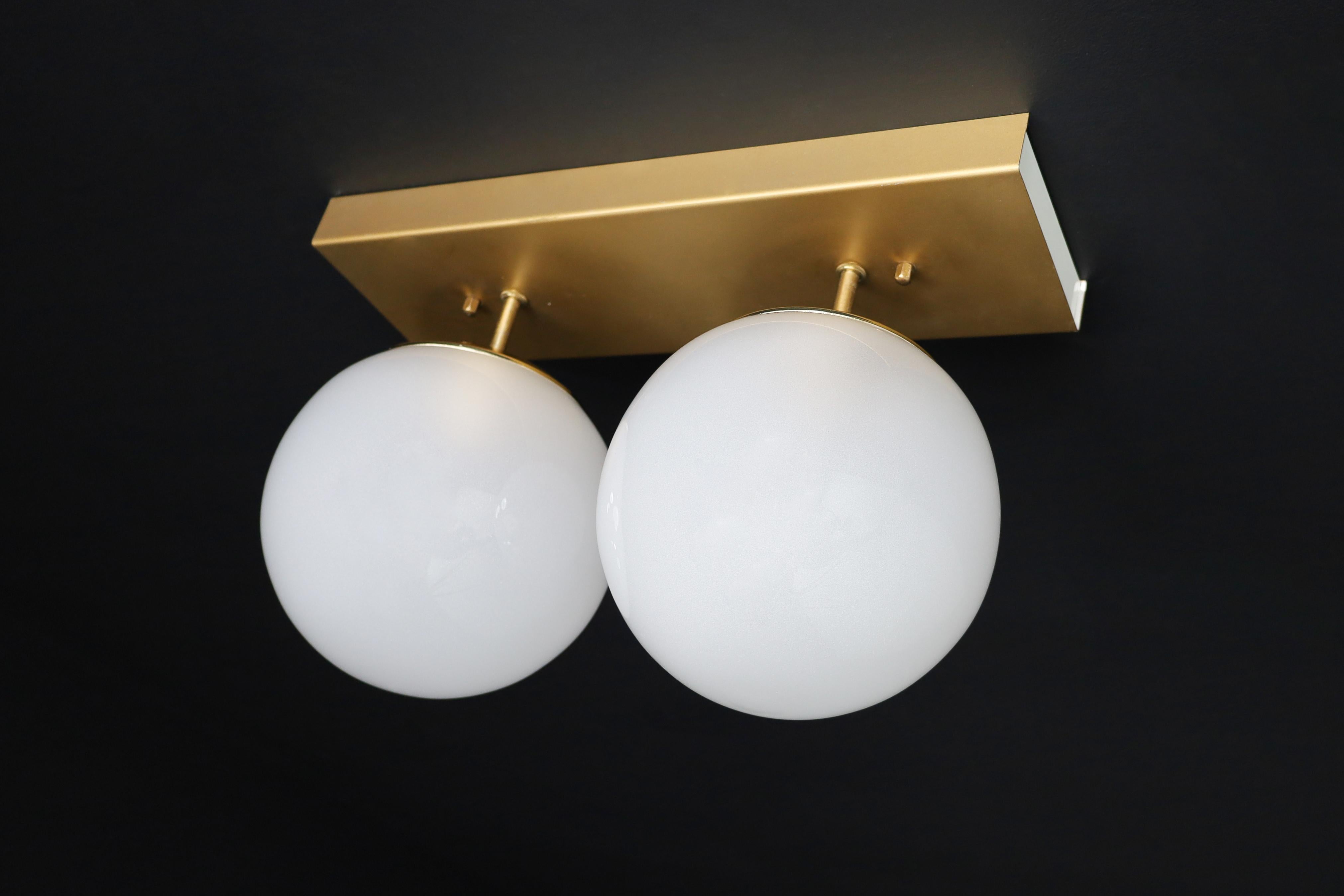 Mid-Century Modern Wall / Ceiling Lights White Ice Glass Globes, 1960s For Sale 4