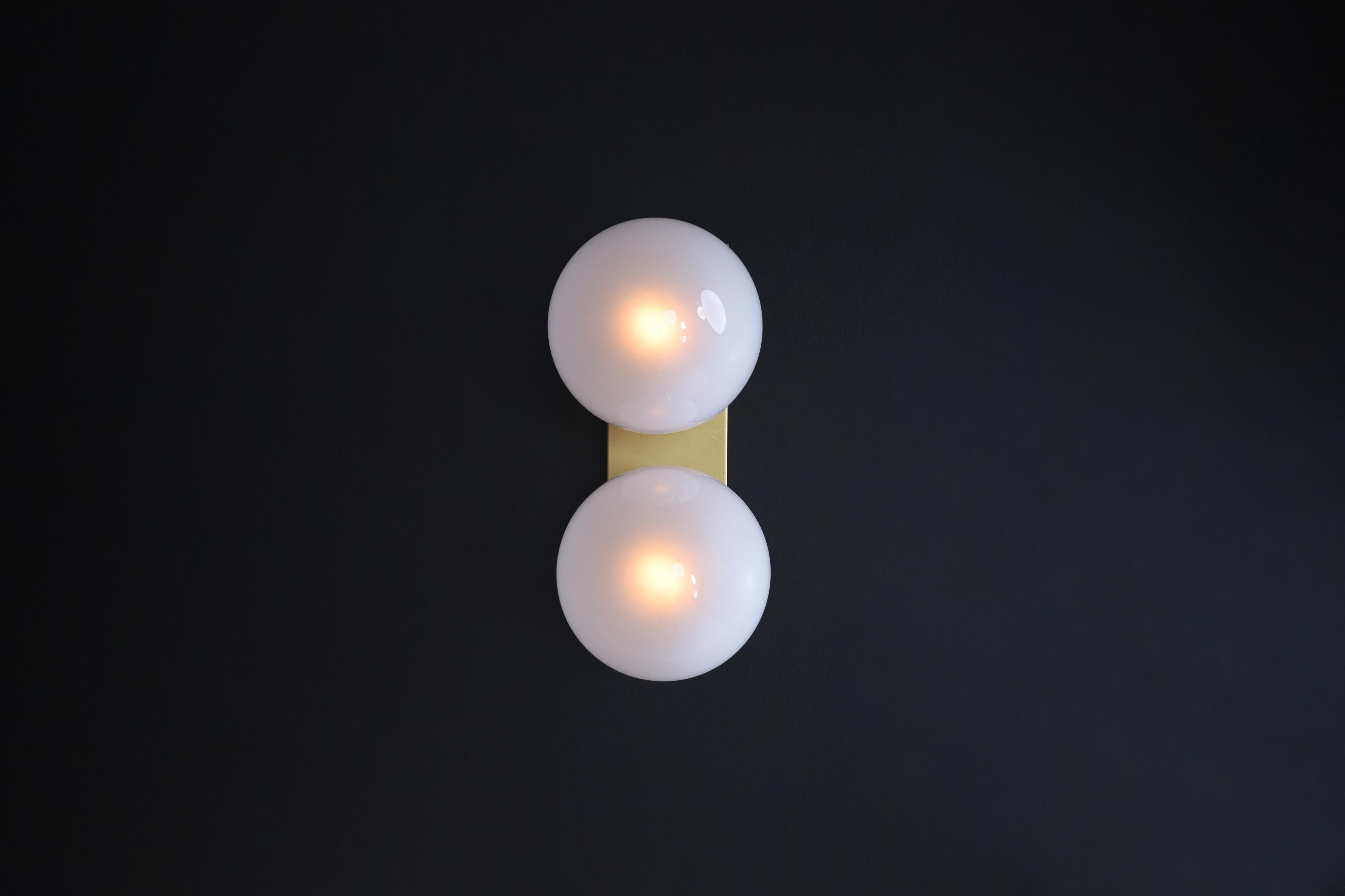 Mid-Century Modern Wall / Ceiling Lights White Ice Glass Globes, 1960s For Sale 5