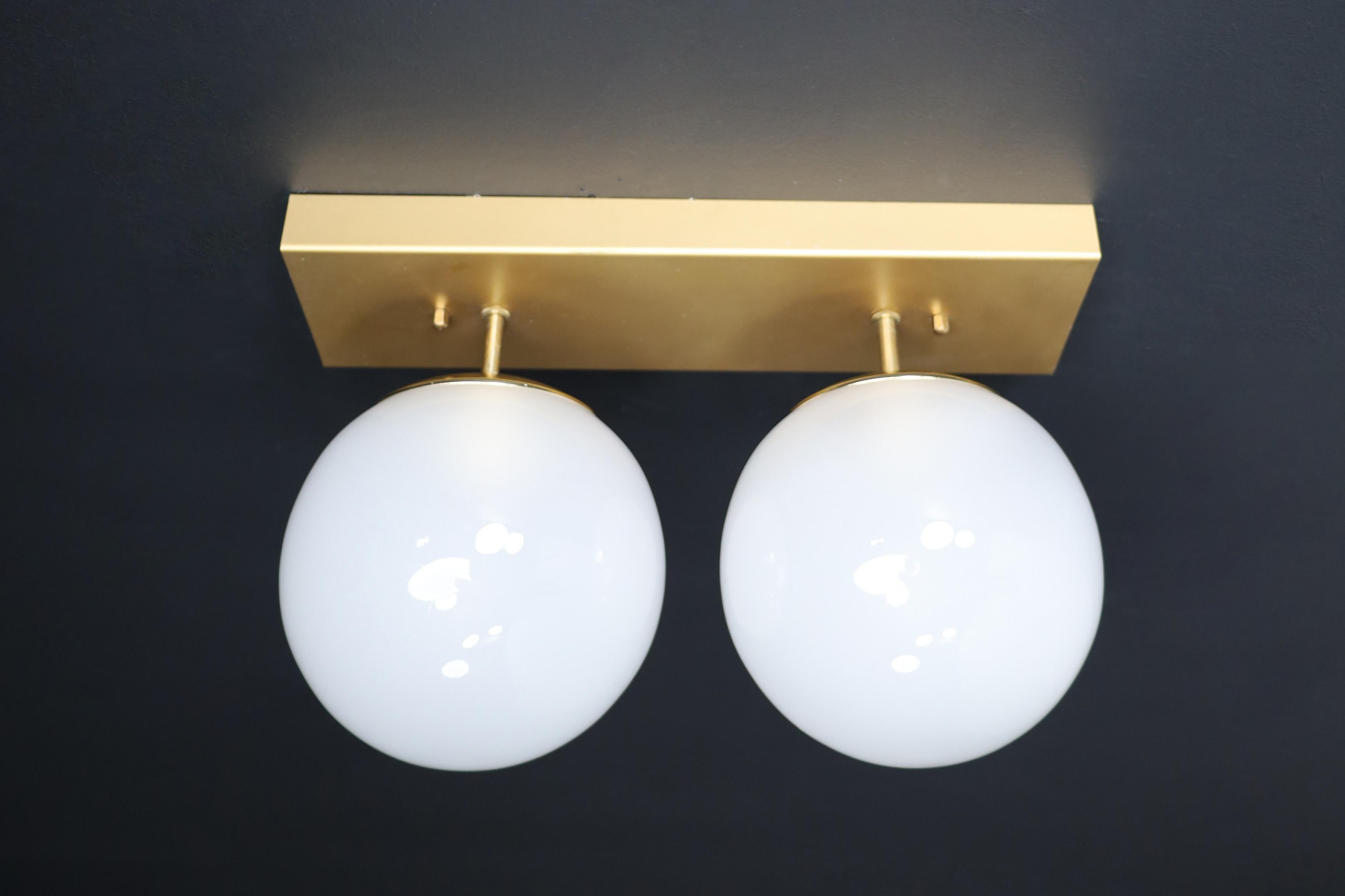 Mid-Century Modern Wall / Ceiling Lights White Ice Glass Globes, 1960s For Sale 6