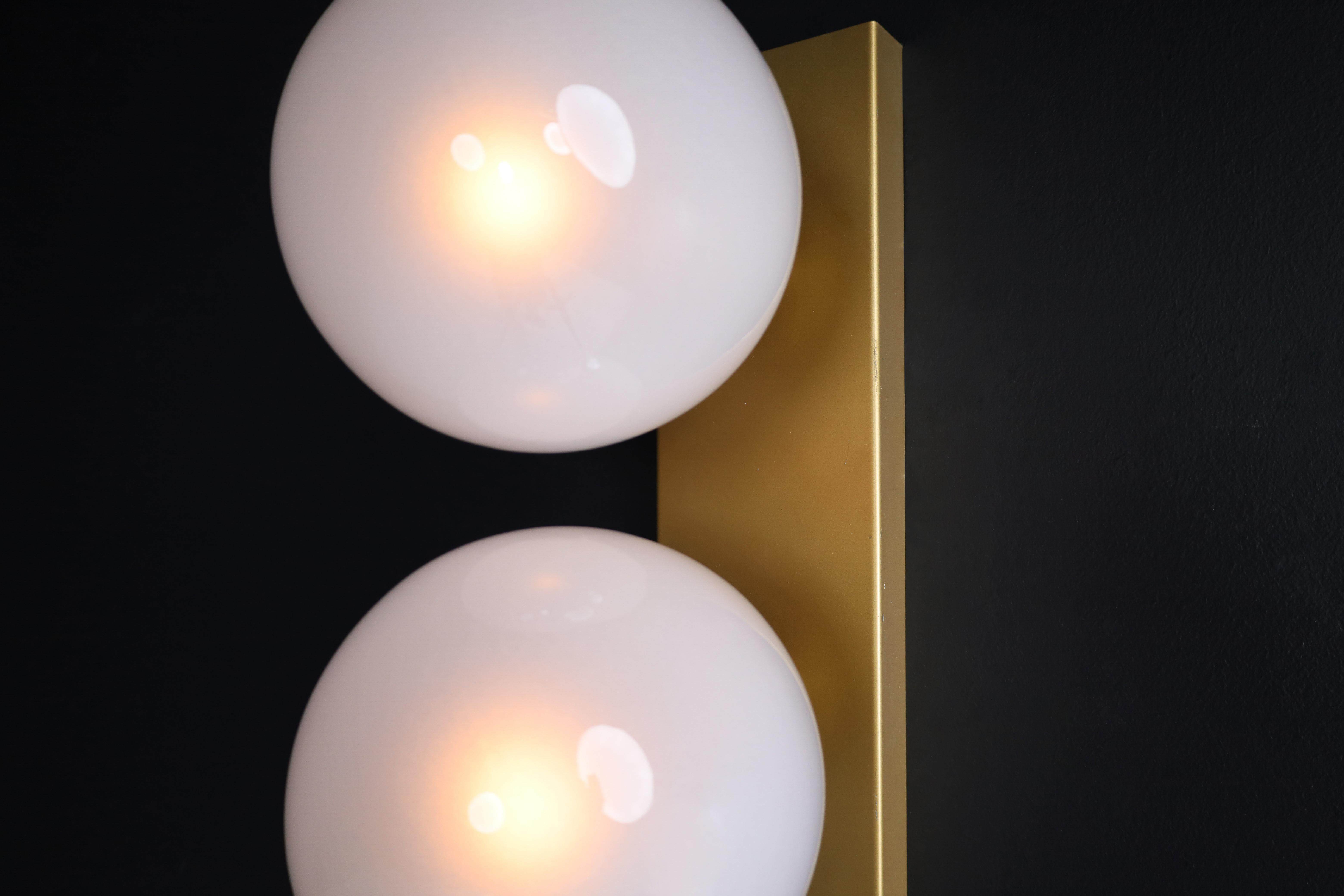 Mid-Century Modern Wall / Ceiling Lights White Ice Glass Globes, 1960s For Sale 1