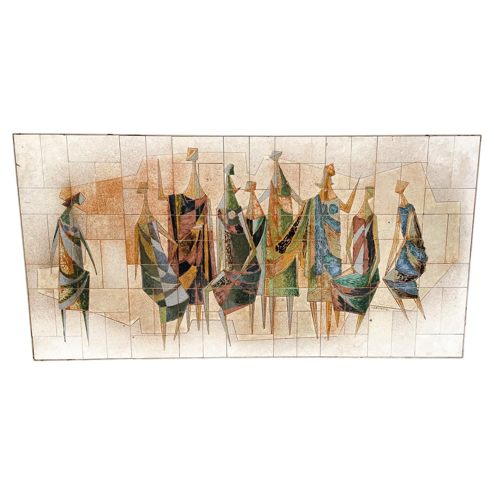 Mid-Century Modern Wall Ceramic Panel, Signed and Dated For Sale