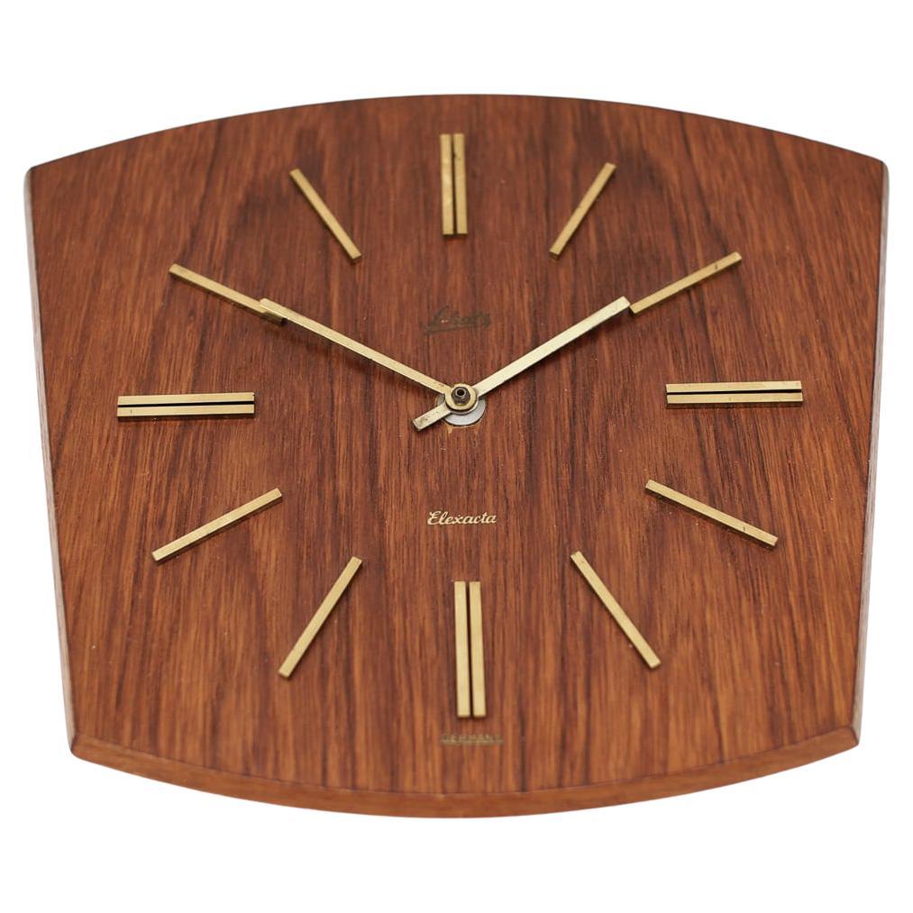Mid-Century Modern Wall Clock by Elexacta Schatz, Teak and Brass 1960s Germany