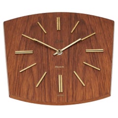 Vintage Mid-Century Modern Wall Clock by Elexacta Schatz, Teak and Brass 1960s Germany