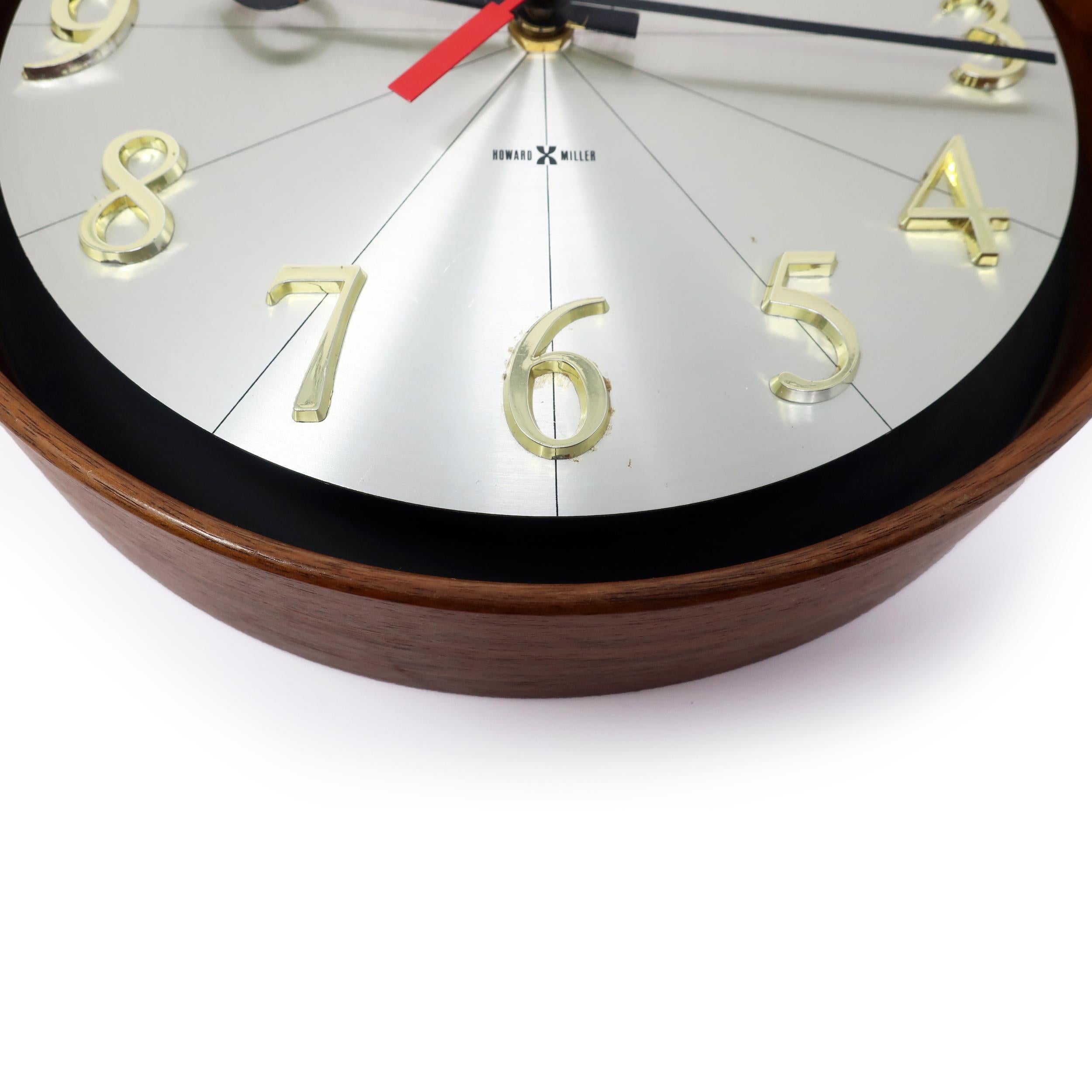 Metal Mid-Century Modern Wall Clock by Howard Miller For Sale