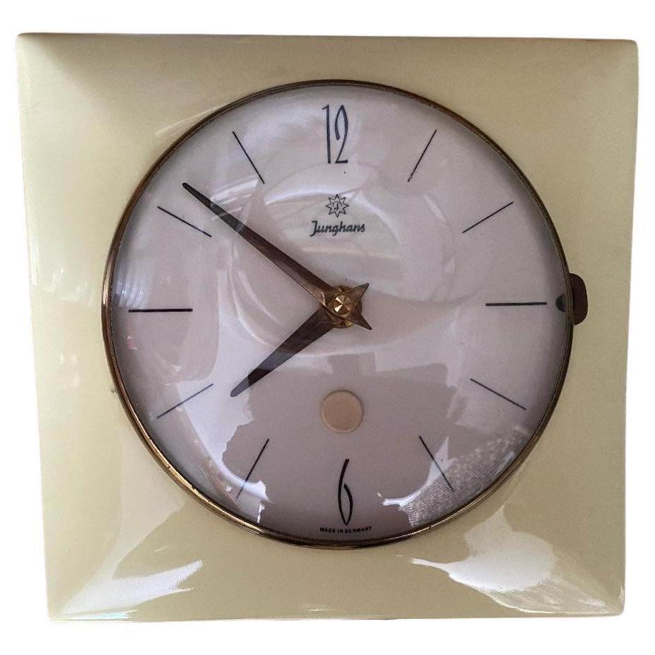 Mid-Century Modern Wall Clock in Soft Yellow by Junghans Germany For Sale