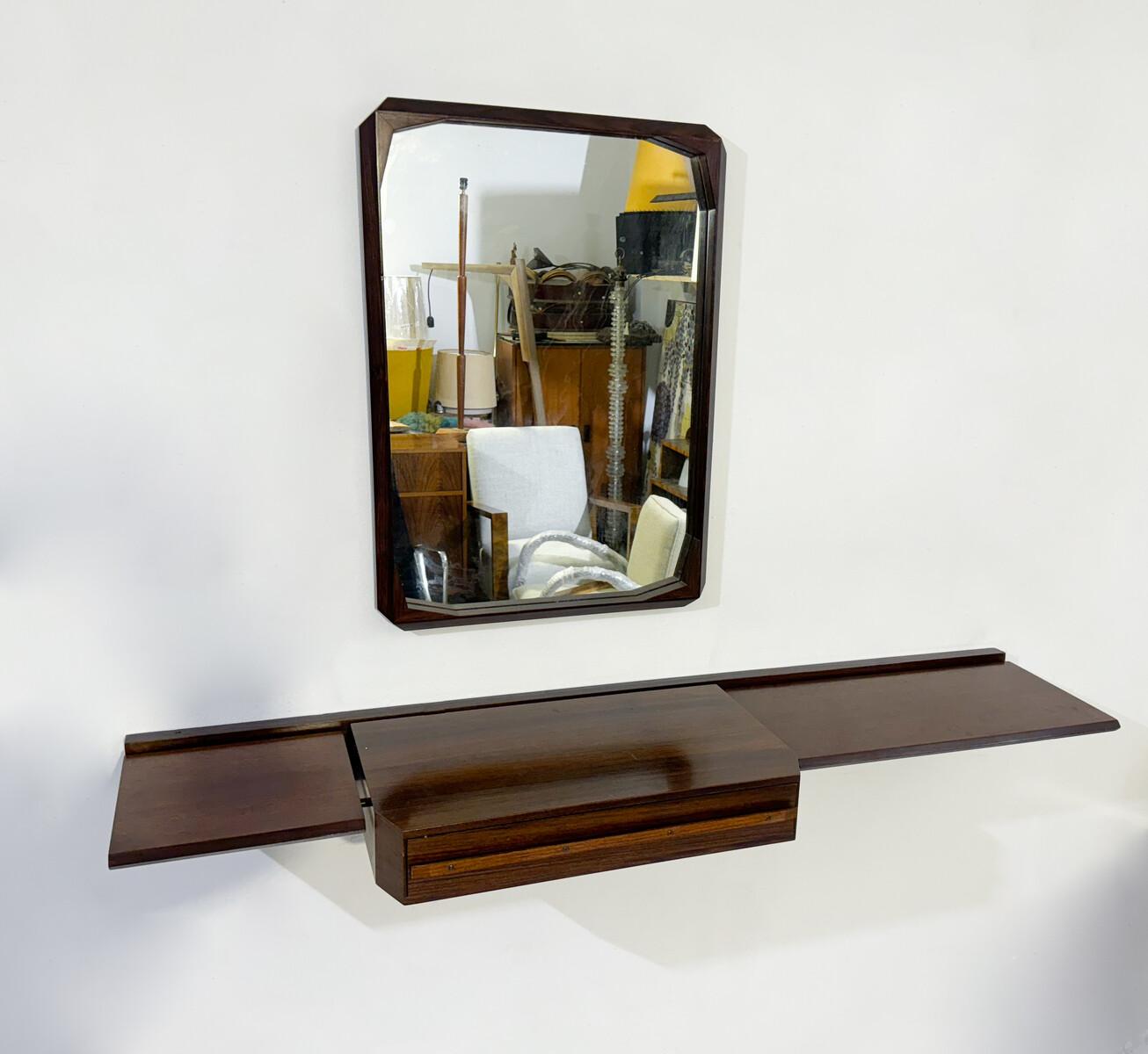 Mid-20th Century Mid-Century Modern Wall Console with Mirror, Italy, 1960s For Sale
