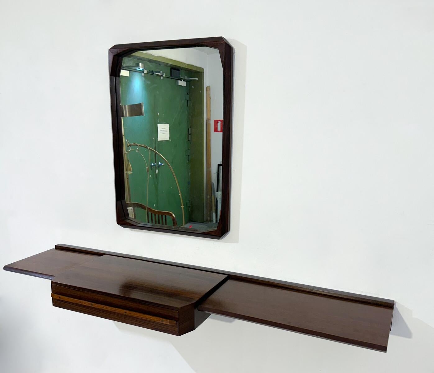 Wood Mid-Century Modern Wall Console with Mirror, Italy, 1960s For Sale