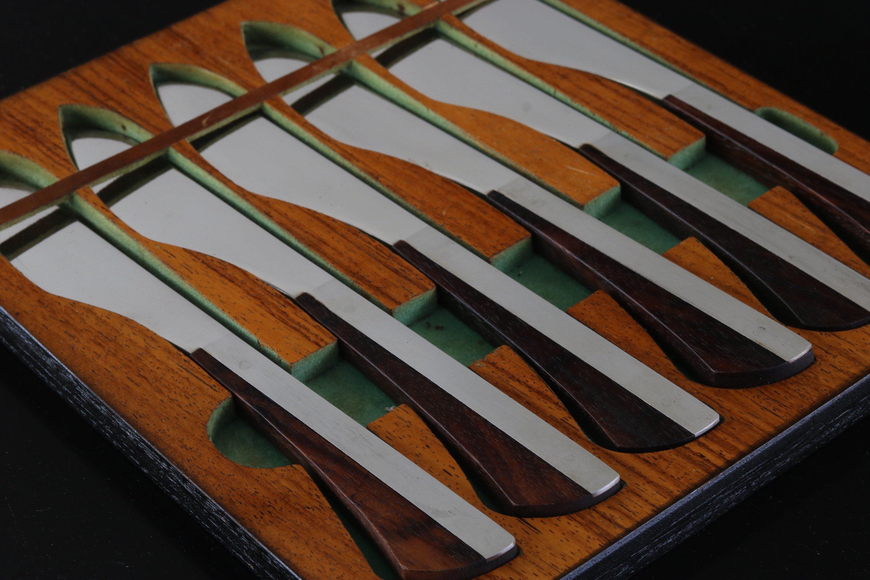 Japanese Mid-Century Modern Wall Hanging Knife Set in Brazilian Rosewood, 1960s For Sale