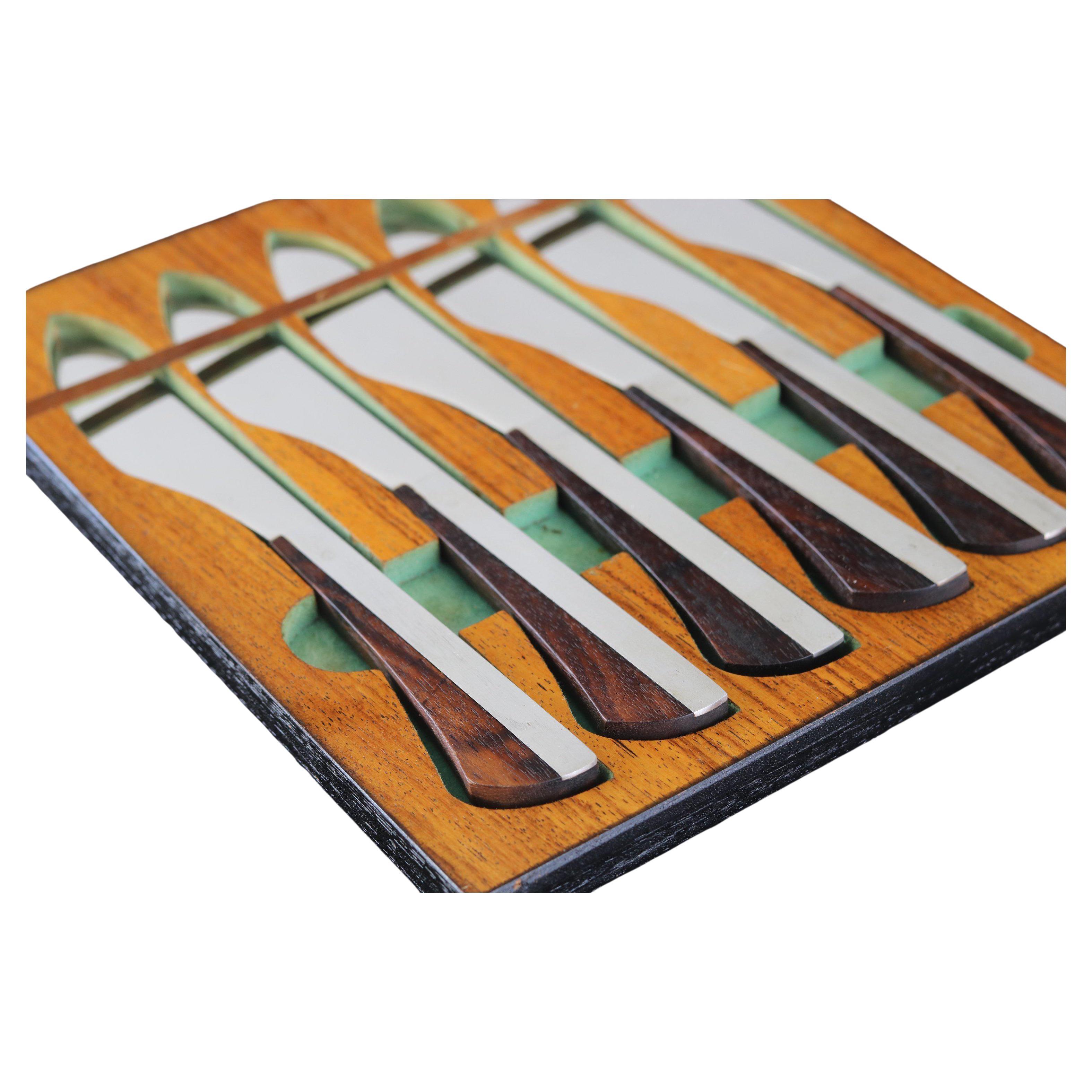 Mid-Century Modern Wall Hanging Knife Set in Brazilian Rosewood, 1960s For Sale