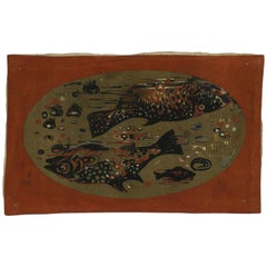 Mid-Century Modern Wall Hanging of Fishes by André Minaux, Vintage Fish Tapestry