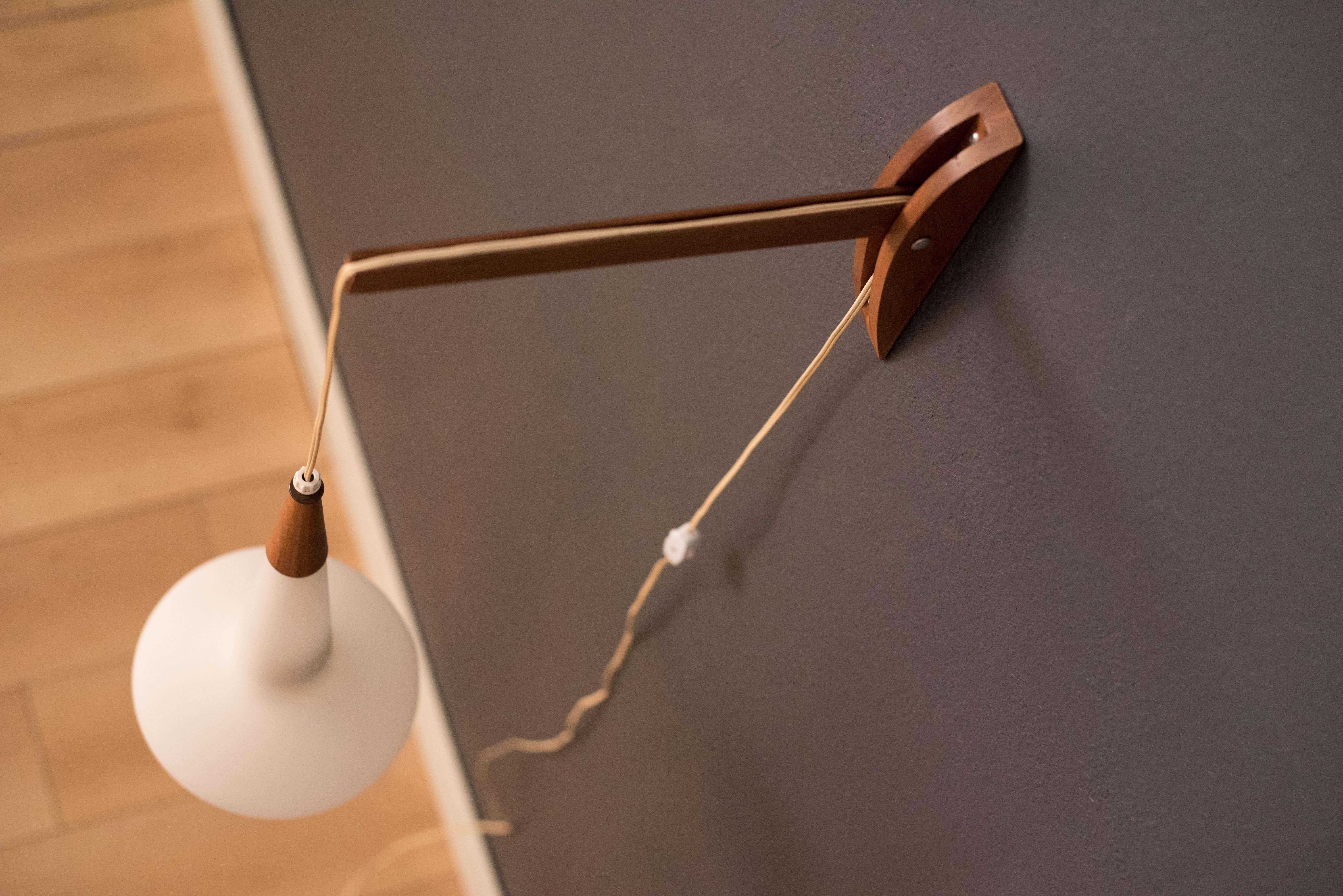 Mid-20th Century Mid-Century Modern Wall Hanging Walnut and Glass Pendant Lamp
