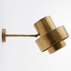 Mid-Century Modern Wall Light Sconce, Hammered Patinated Brass, 1960s