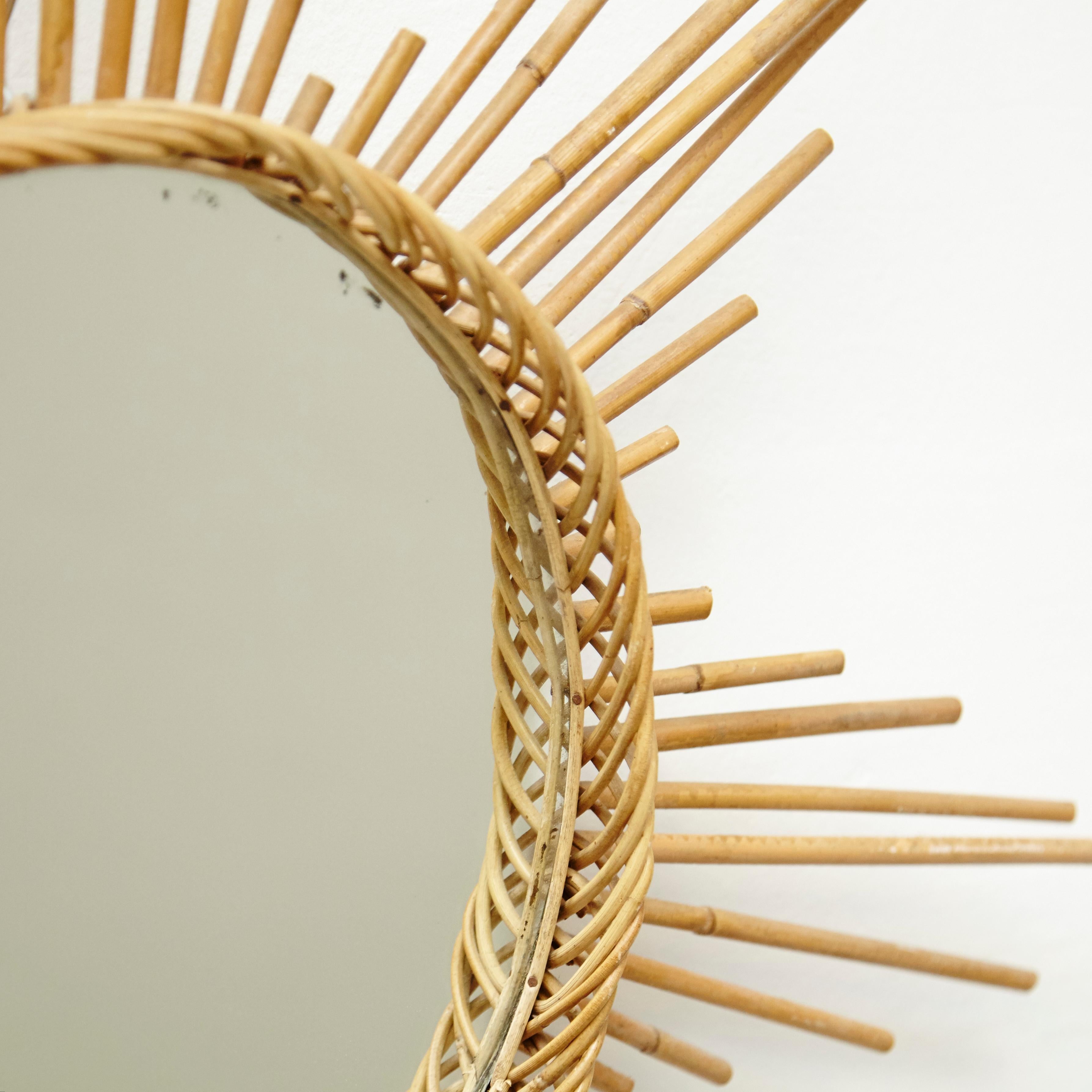 Mid-Century Modern Wall Mirror Bamboo Rattan Handcrafted, circa 1960 4