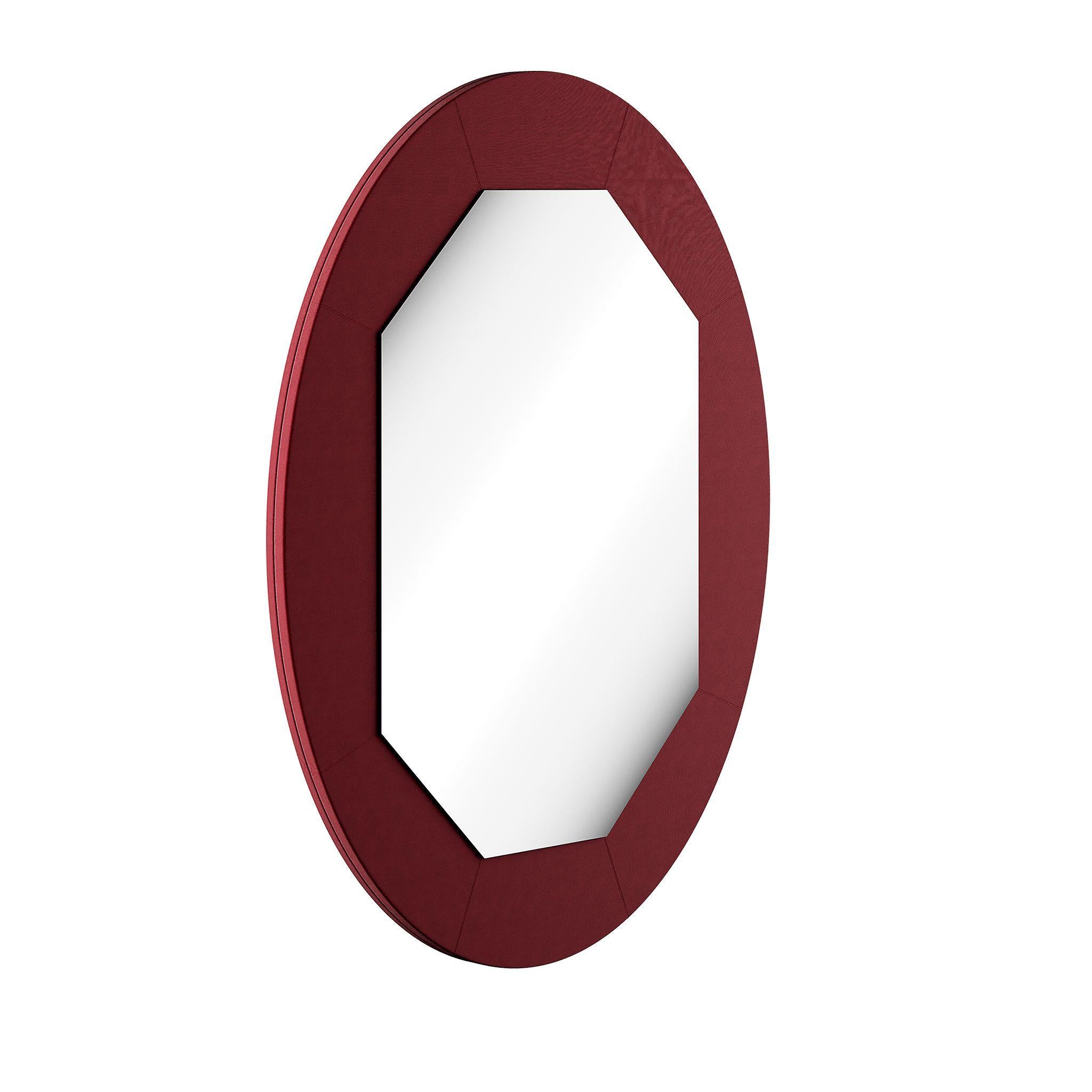 Mid-Century Modern Wall Mirror Contemporary Frame Red Bordeaux Velvet
The Carmen Mirror draws inspiration from the iconic Carmen opera, bringing a sense of drama, passion, and elegance to any interior. Its dazzling, deep red suede frame, designed