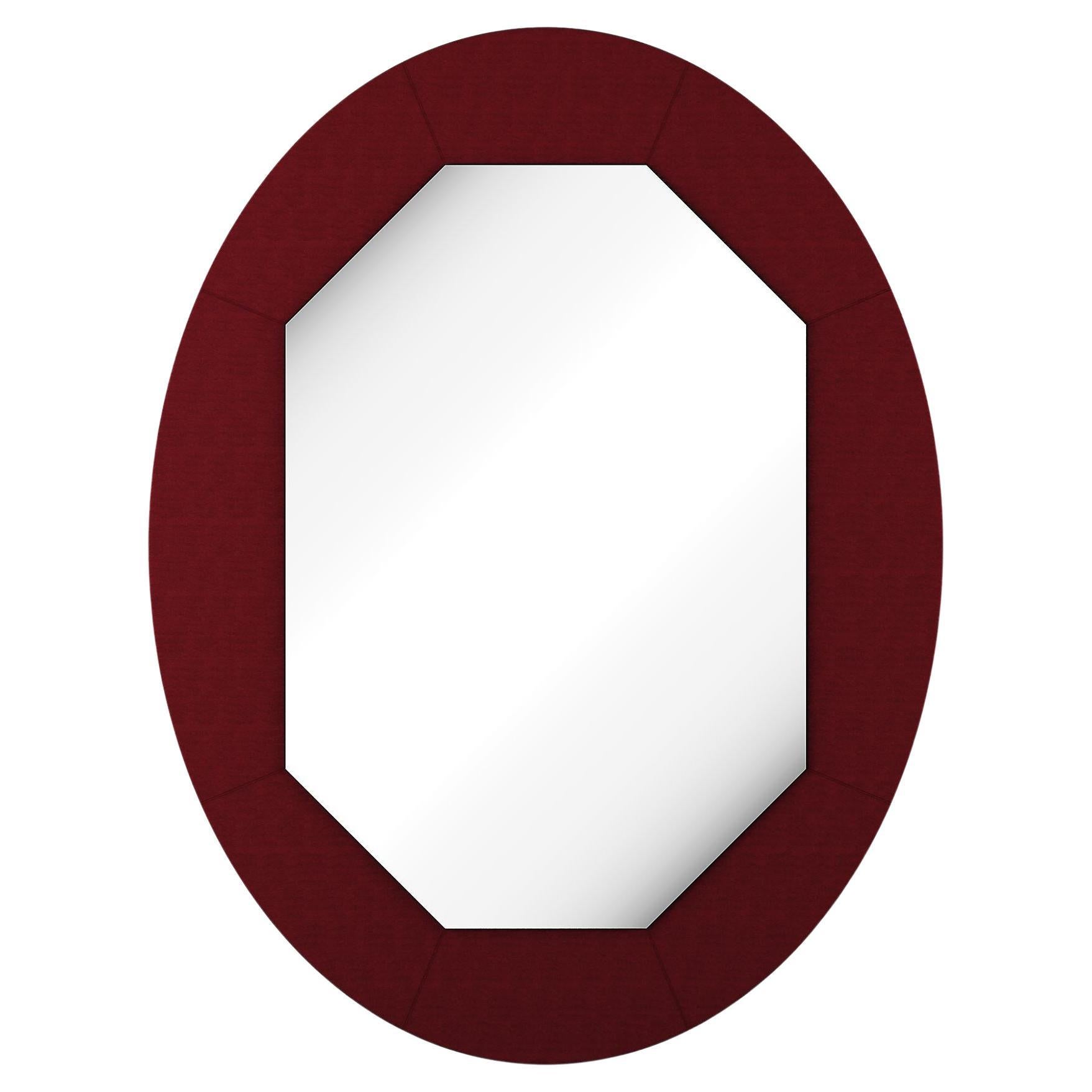 Mid-Century Modern Wall Mirror Contemporary Frame Red Bordeaux Velvet