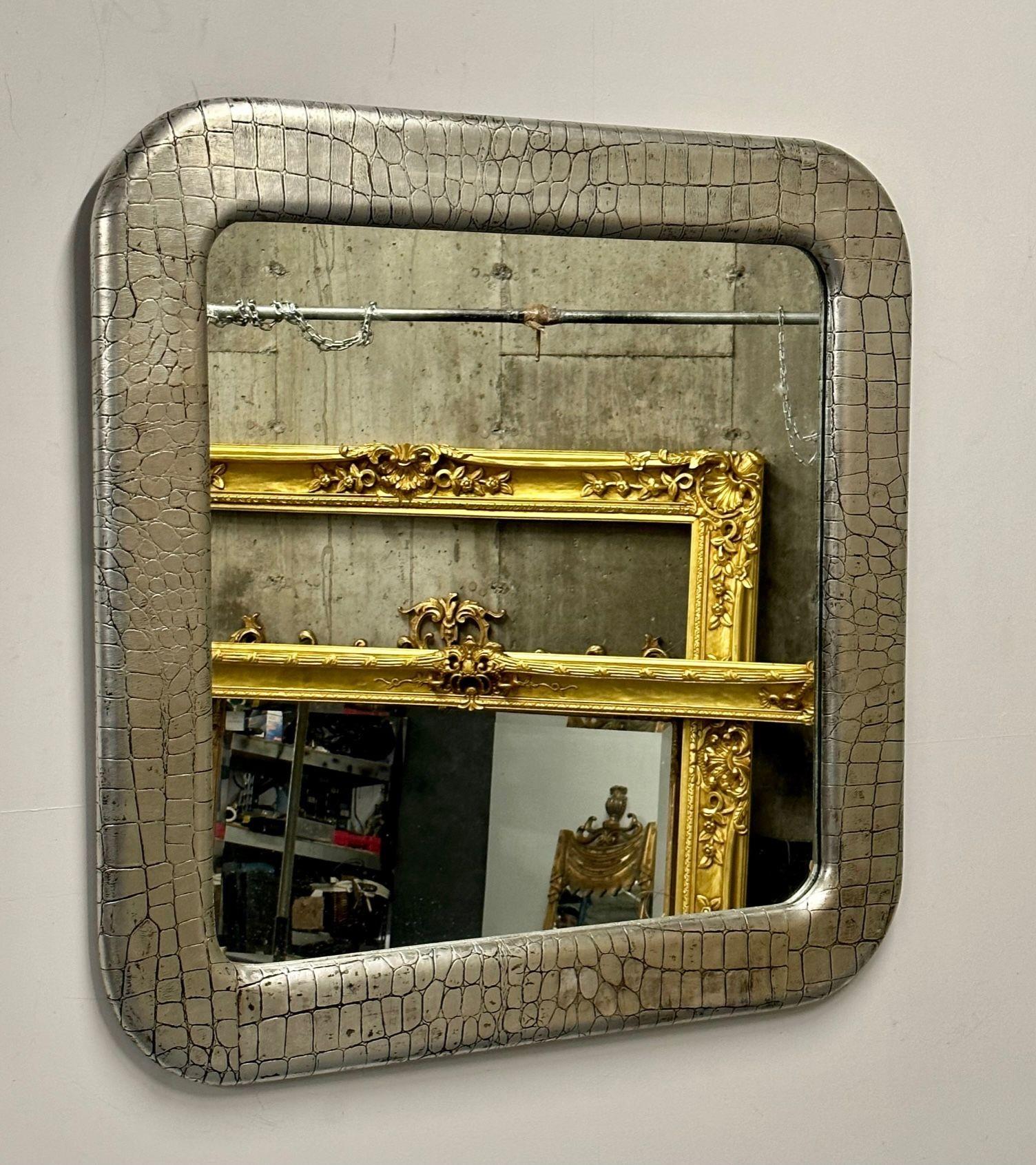 Mid-Century Modern Wall Mirror, Embossed Crocodile Leather, Baughman for Coggin For Sale 5