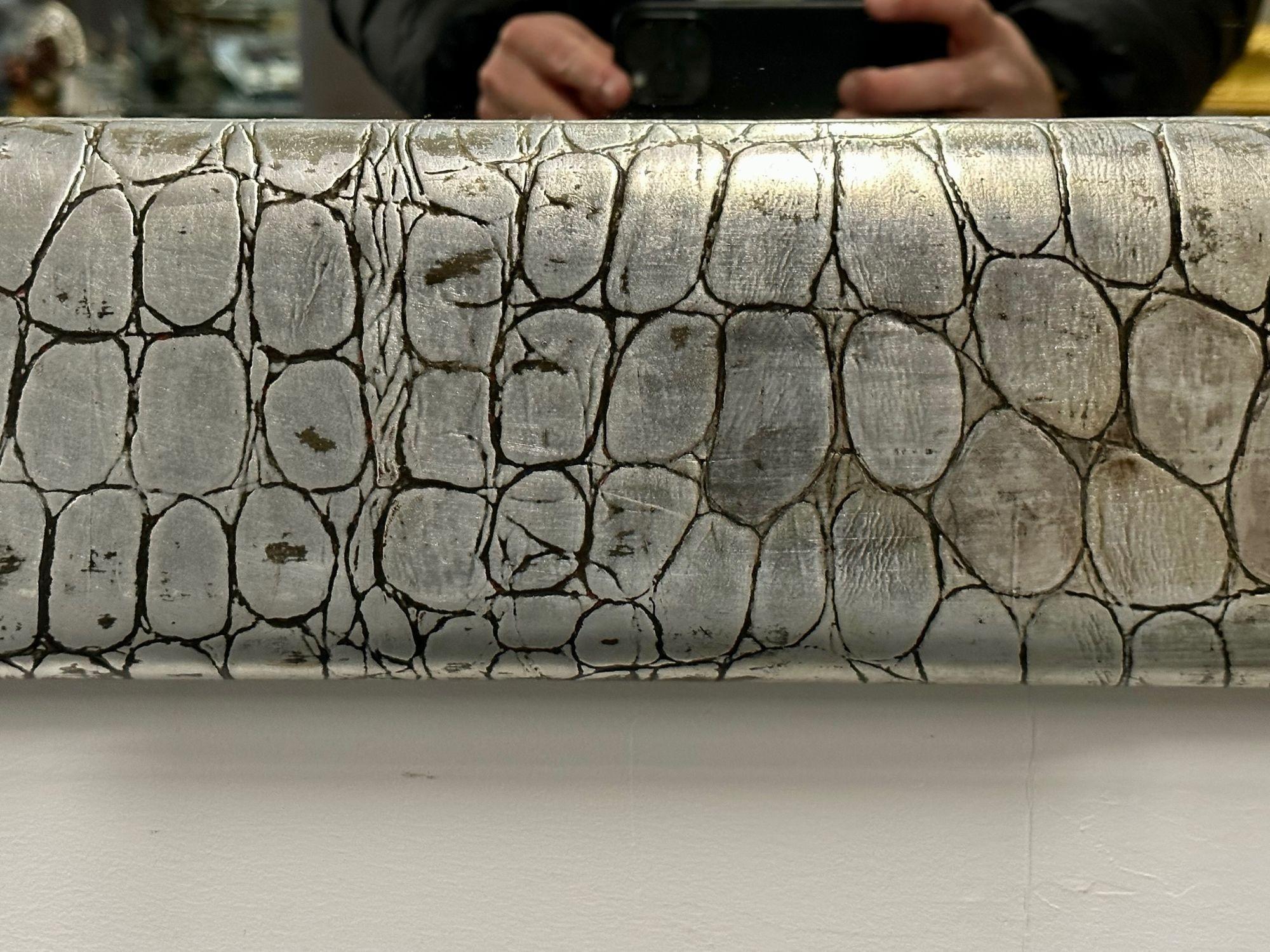 Mid-Century Modern Wall Mirror, Embossed Crocodile Leather, Baughman for Coggin In Good Condition For Sale In Stamford, CT