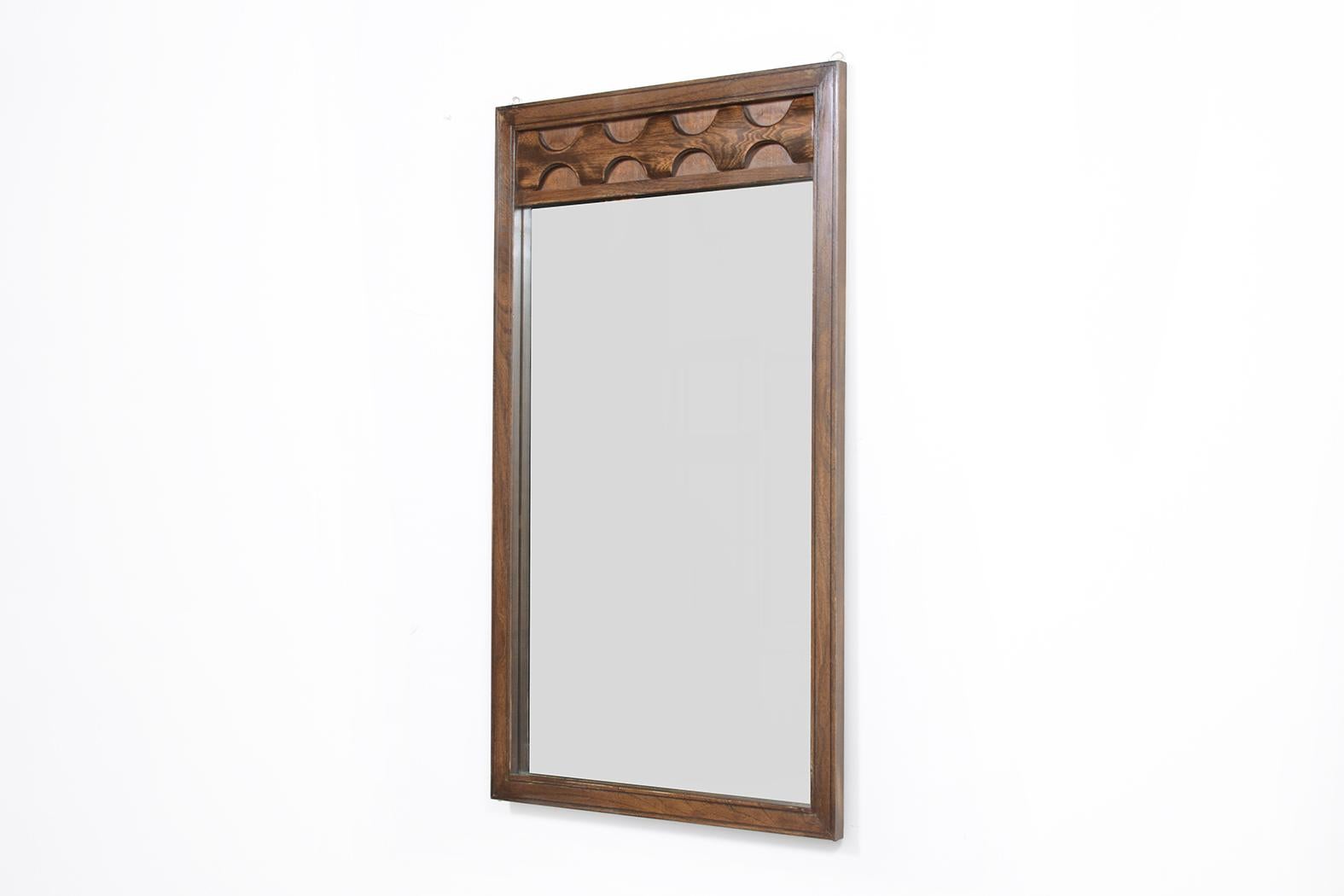 Carved 1960s Brutalist Mid-Century Modern Wall Mirror: A Timeless Decorative Piece For Sale