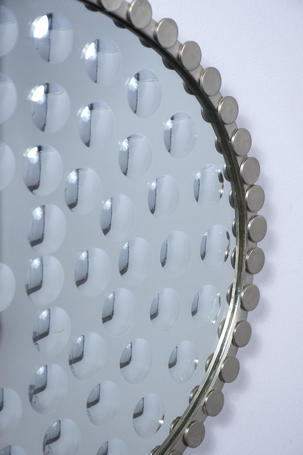 Fabric Mid-Century Convex Wall Mirror For Sale