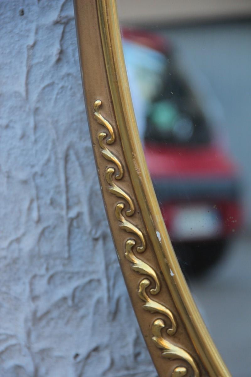 Mid-Century Modern Wall Mirror Gold Lacquer Italian Design 1950 Gold Leaves 1