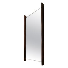 Mid Century Wall Mirror Glass Teak Wood Italian Design 1970s