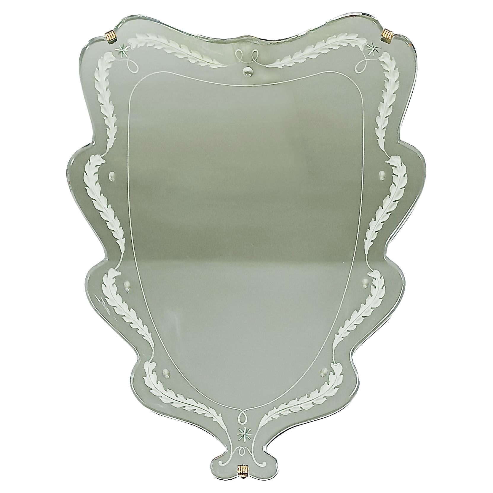 Mid-Century Modern Wall Mirror Mounted On Solid Mahogany - Italy 1940