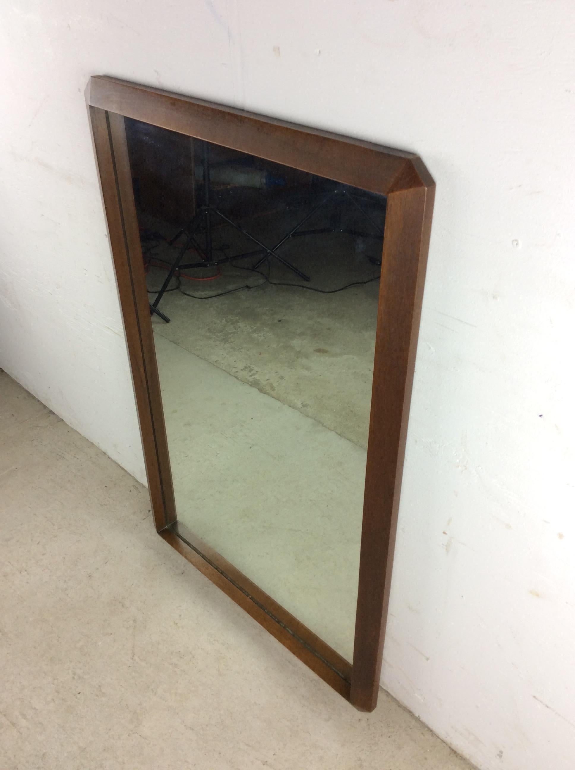 Mid Century Modern Wall Mirror with Angular Walnut Frame For Sale 4